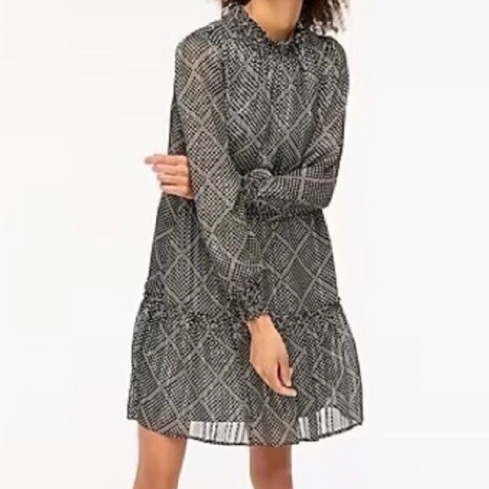 NWT j crew dress Ruffled Tiered Mini Black, Khaki, Silver size Small Drop Waist